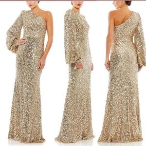 Mac Duggal Gold Asymmetrical Sequin Dress